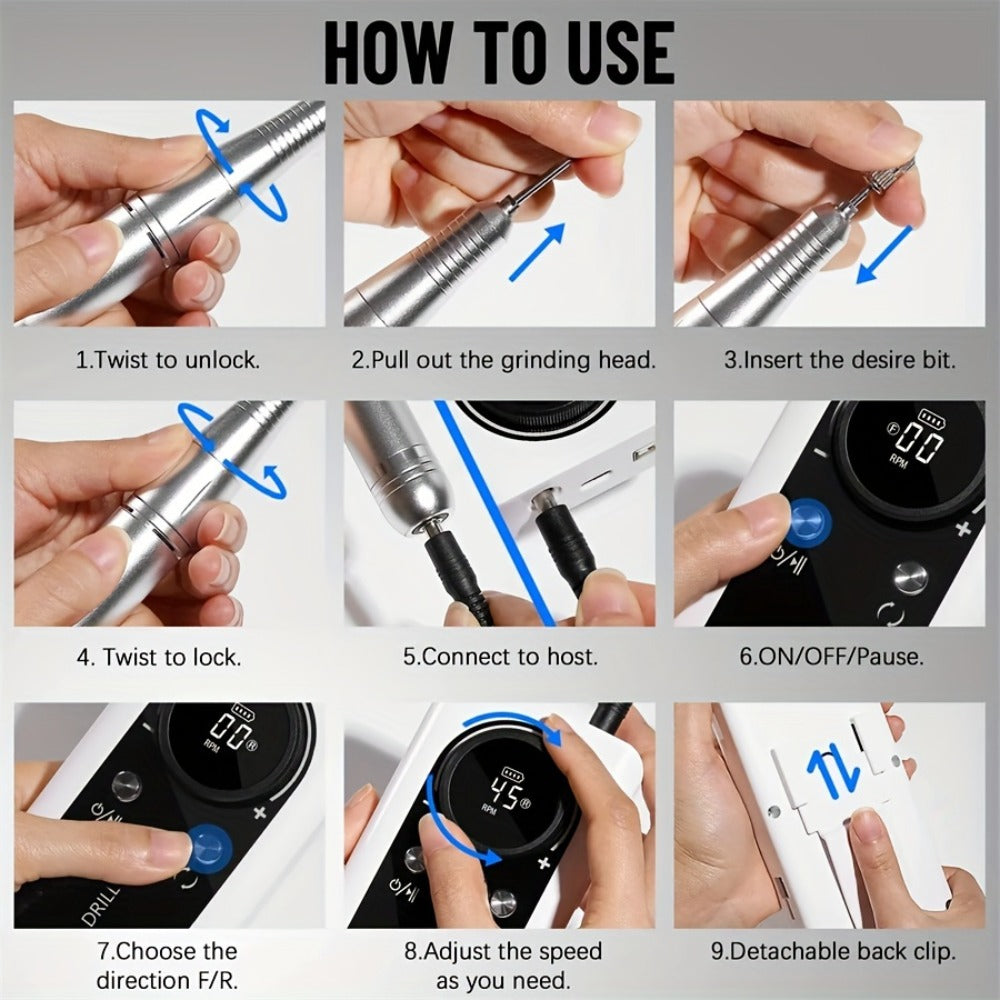 Rechargeable Nail Grinder 45000RPM Portable Electric Manicure Tool Professional Nail Remover