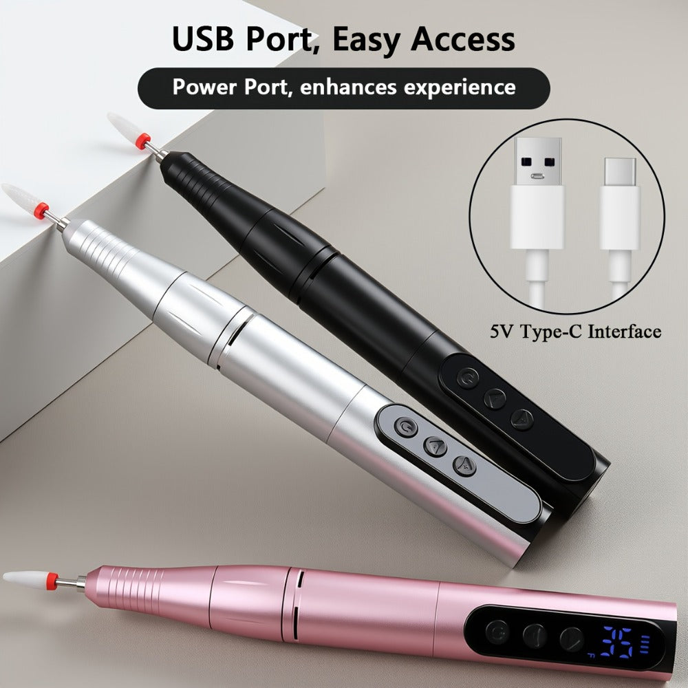 Professional 35, 000RPM Electric Nail Drill - Portable, Rechargeable, Low Noise, Suitable for Manicure And Pedicure - USB Powered, Gift for Mother's Day Gift