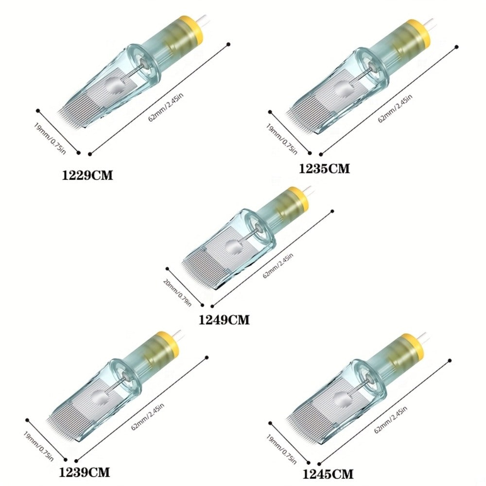 Aurora II 10-Pack Tattoo Cartridge Needles, Strong Stainless Steel, Large Ink Capacity, Low Ink Splatter, Transparent Design for Artists And Beginners, Unscented