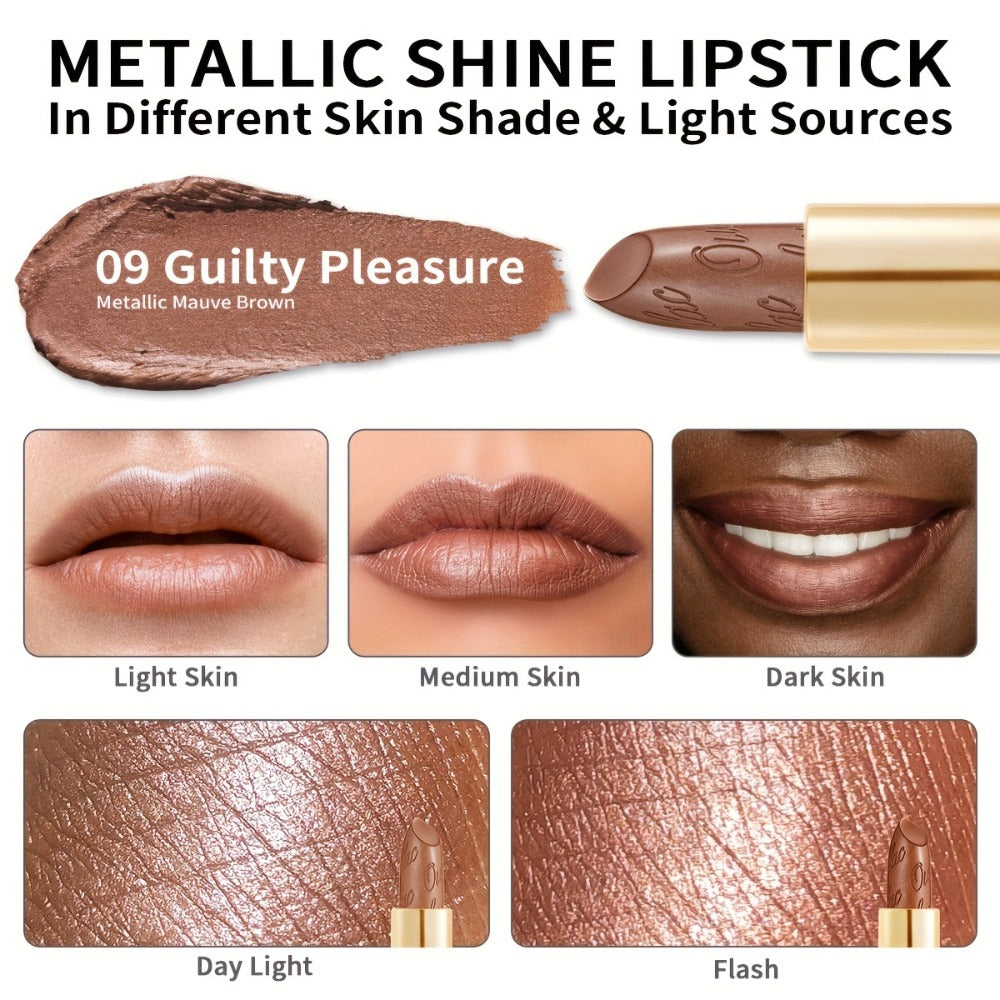 Metallic Lipstick Set 3 Pcs – 24-Hour Smudge-Proof & Transfer-Resistant Lip Color by Oulac, Lightweight Full-Coverage Lips Makeup, Long-Lasting Glossy Finish, 12.9G/0.45oz