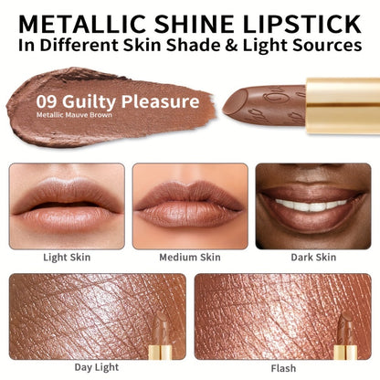 Metallic Lipstick Set 3 Pcs – 24-Hour Smudge-Proof & Transfer-Resistant Lip Color by Oulac, Lightweight Full-Coverage Lips Makeup, Long-Lasting Glossy Finish, 12.9G/0.45oz