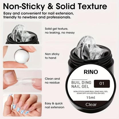 Solid Gel Builder Nail Extension Kit 5pcs Clear Nude Hard Gel 3D Nail Art Rhinestone Sculpture Molding Gel Flower Molds Sculpting Brush RINO