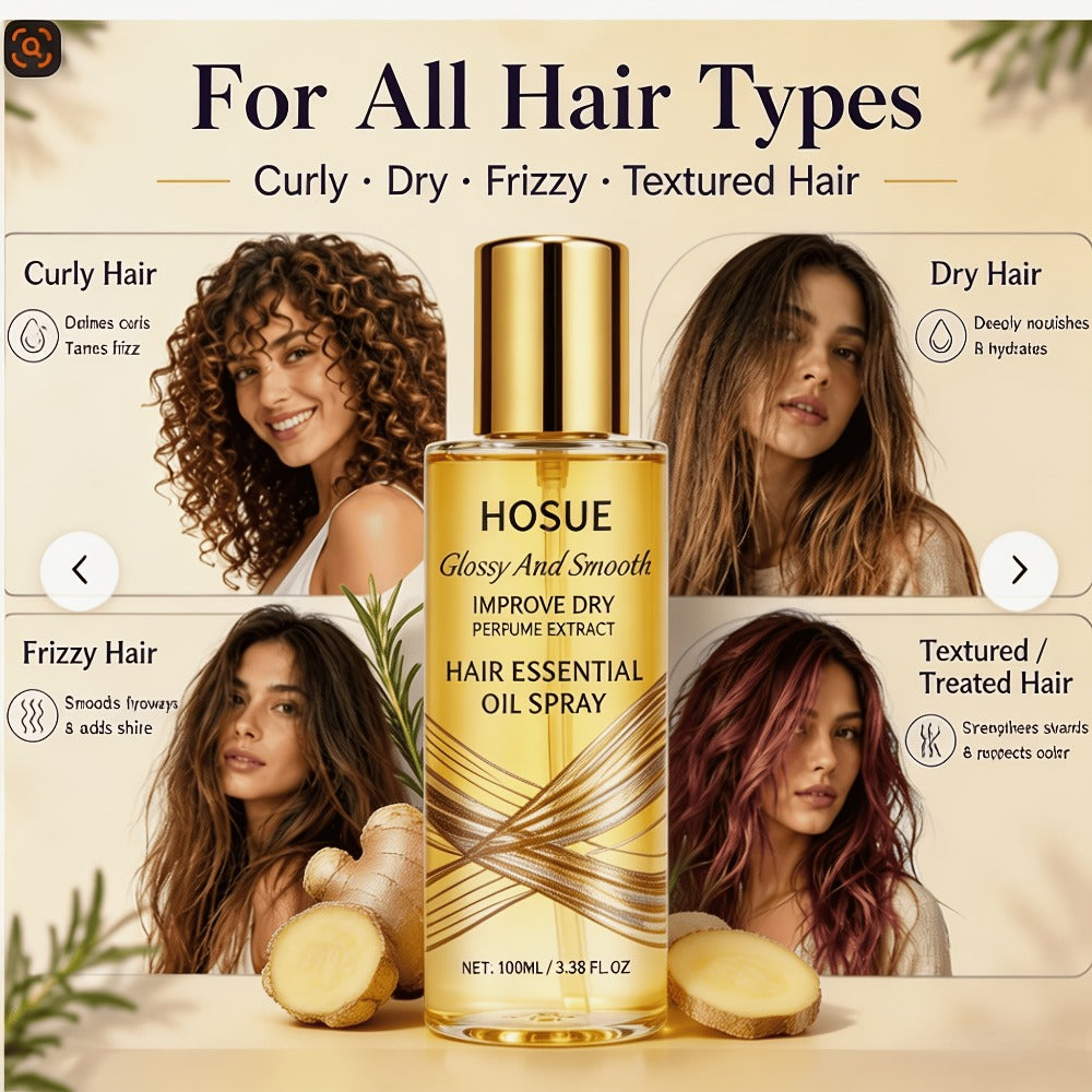 Hair Essential Oil Spray Smoothing & Anti-Frizz – Lightweight Conditioning Treatment for Dry, Damaged & Frizzy Hair | Repairs Split Ends, Adds Shine | 2.7oz