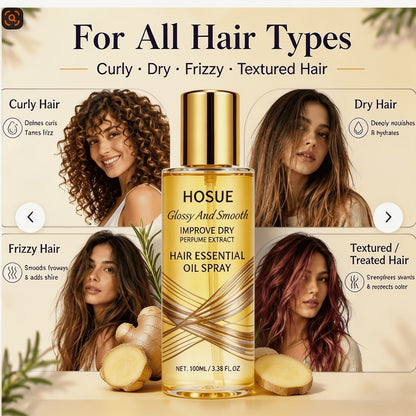 Hair Essential Oil Spray Smoothing & Anti-Frizz – Lightweight Conditioning Treatment for Dry, Damaged & Frizzy Hair | Repairs Split Ends, Adds Shine | 2.7oz