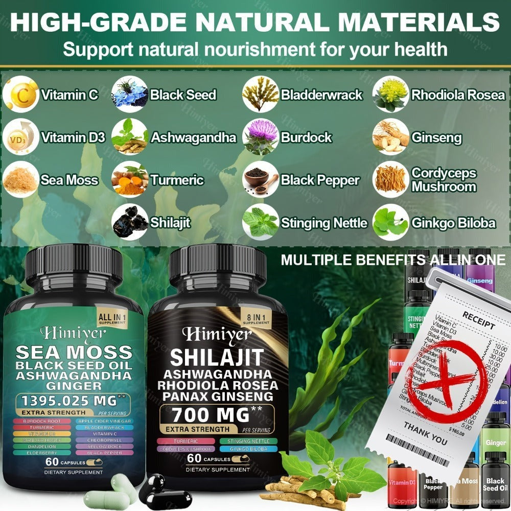6pcs Sea Moss &SHILA, SEA MOSS 350mg, SHILA 300mg, Ashwagandha 200mg, 3 Courses Of Treatment - 6 Bottle Is Cheaper And Healthier-All Nutritional Supplement, Vitamins, Trace Elements, And Sports Energy.