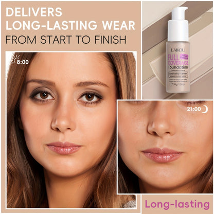Foundation Full Coverage Hydrating Waterproof Long Lasting LALKOU with Hyaluronic Acid Pear Powder Invisible Pores Flawless Skin 6 Shades Ivory to Tan 2pcs