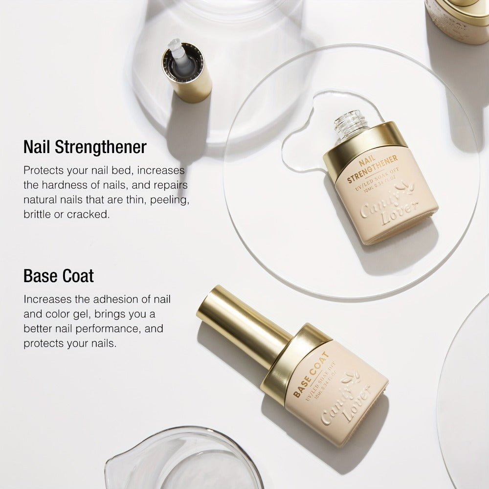 Candy Lover Gel Nail Polish Top And Base Coat, 4pcs Glossy Top Coat Base Coat Matte Top Coat & Nail Strengthener Kit, UV Soak Off Gel Base And Top Coat Nail Polish Nail Strengthener Gel Nail Kit