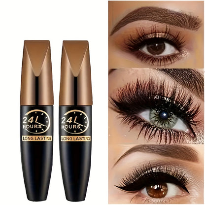 Mascara 8D Fiber Volume & Lengthening Smudge-Proof Waterproof Lash Enhancer, Long-Lasting Black Mascara Set with Eyeliner Pencil, Luxury Beauty Gift for Her