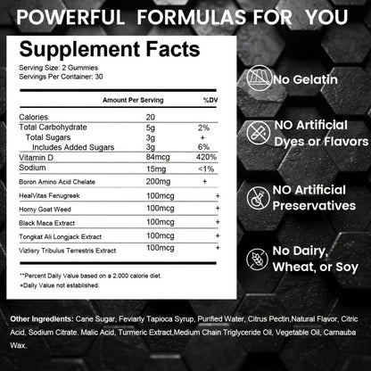 Men's Performance Gummies with Shilajit, Maca & Blueberry – Fast-Acting Male Drive, Strength & Stamina Supplement | Blue Chew Gummies for Men | 60, 120 or 180 Count