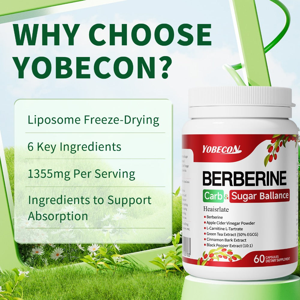 Berberine Capsules with Apple Cider Vinegar, Cinnamon And Green Tea Extract, Supports Healthy Body Shape, Blood Sugar & Digestion, 1Bottle/ 2 Bottles, Suitable for All Ages, 60 Capsules