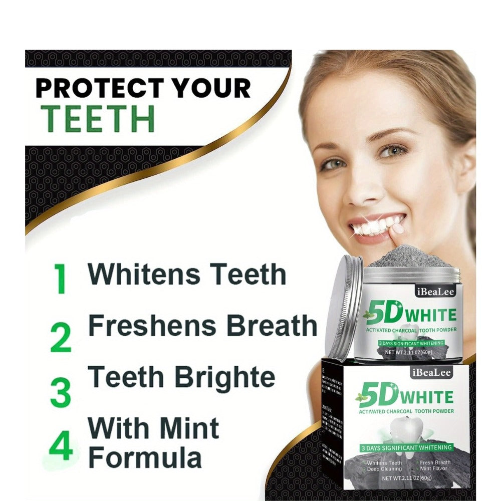 Activated Charcoal Teeth Whitening Powder 60g Natural Stain Remover for Coffee Tea Tobacco Deep Cleaning Breath Freshener Dental Care Polishing Powder for Men Women