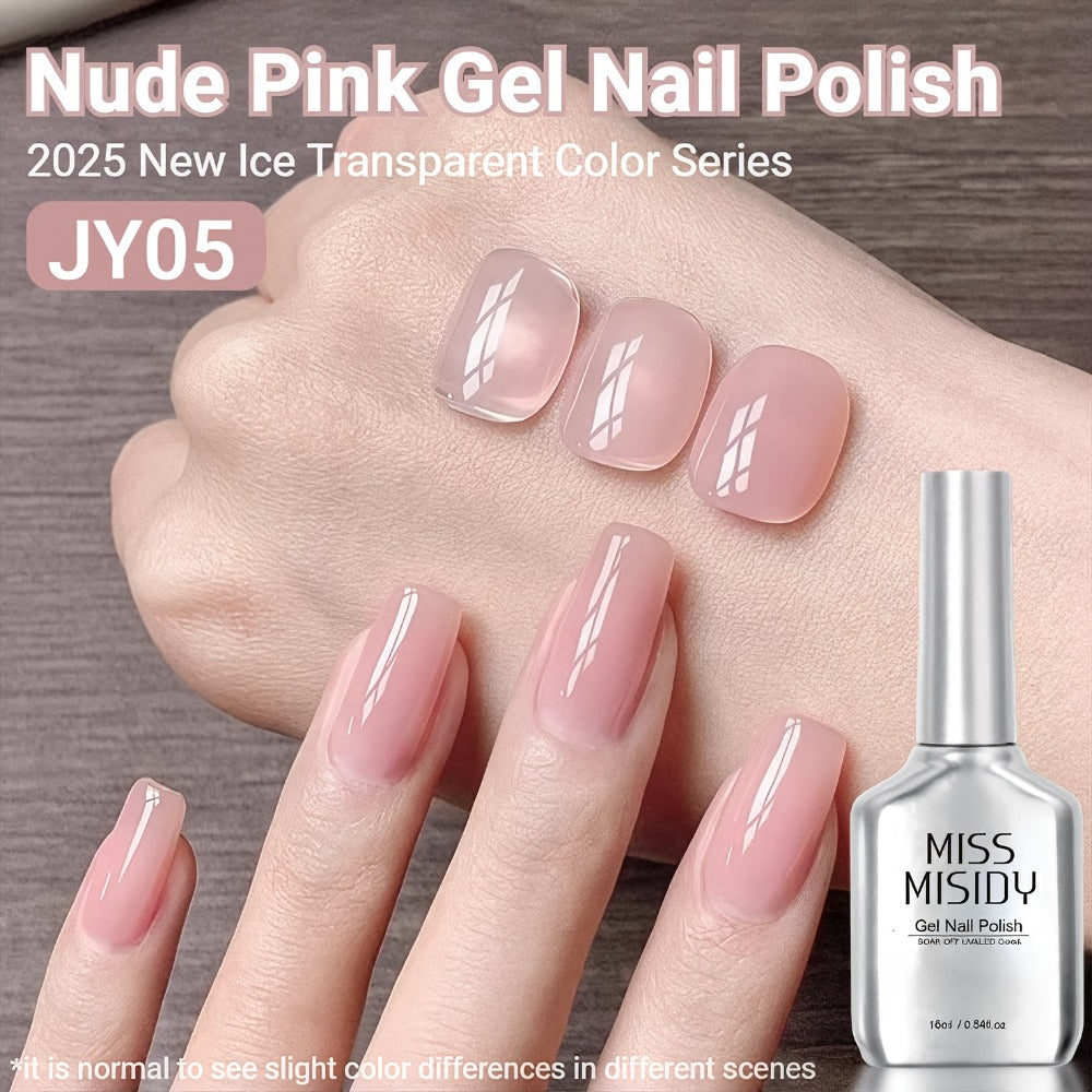 0.54oz Nude Pink Gel Nail Polish - Ice Transparent Color Series, JY05, Alcohol-Free, Unscented, Long-Lasting Nail Care | Smooth Finish | Durable Nail