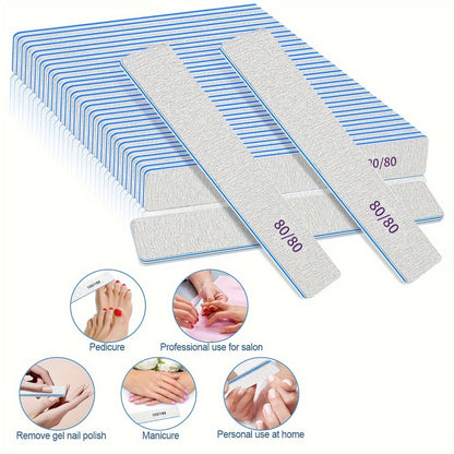 Nail Files 50pcs Professional Emery Boards Double Sided Grit Set — Acrylic Nail Art Tools for Home & Salon Use, 80/80, 100/100, 100/180 Grit Options