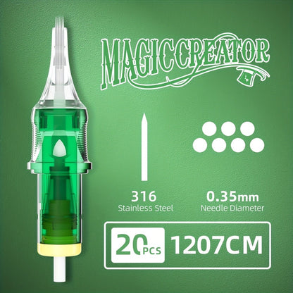 Disposable Tattoo Needles 20pcs Mixed Set - RL RS M1 C-M Multi-Gauge, High Transparency Cartridge, Lasting Sharpness & Ample Ink Capacity for Professional Artists & Beginners