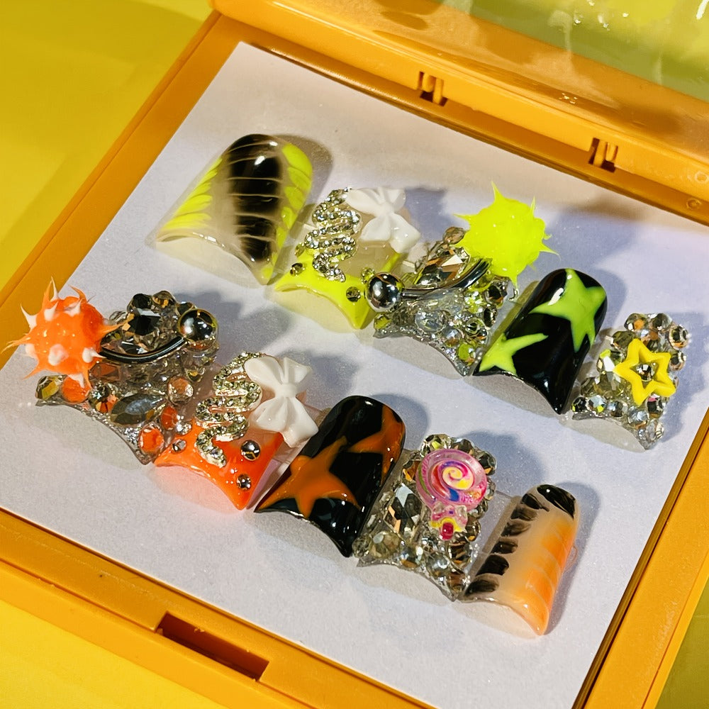 Y2K Piercing Charm Press on Nails Handmade Duck Nail with Nightmare Eye And Barbell 3D Nail Charms, Rhinestone Nails For, Trendy Party Nail Art