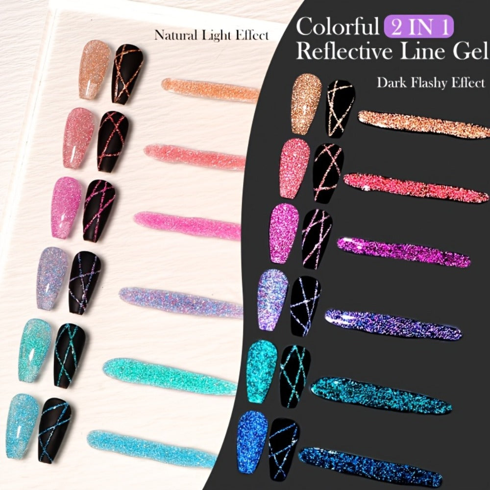 LILYCUTE 0.17oz 3pcs/Set Colorful Reflective Line Gel Nail Polish Super Bright Sparkling Glitter Ultra-thin Pull Line Drawing Painting Nail Art Graffiti Stripe Gel