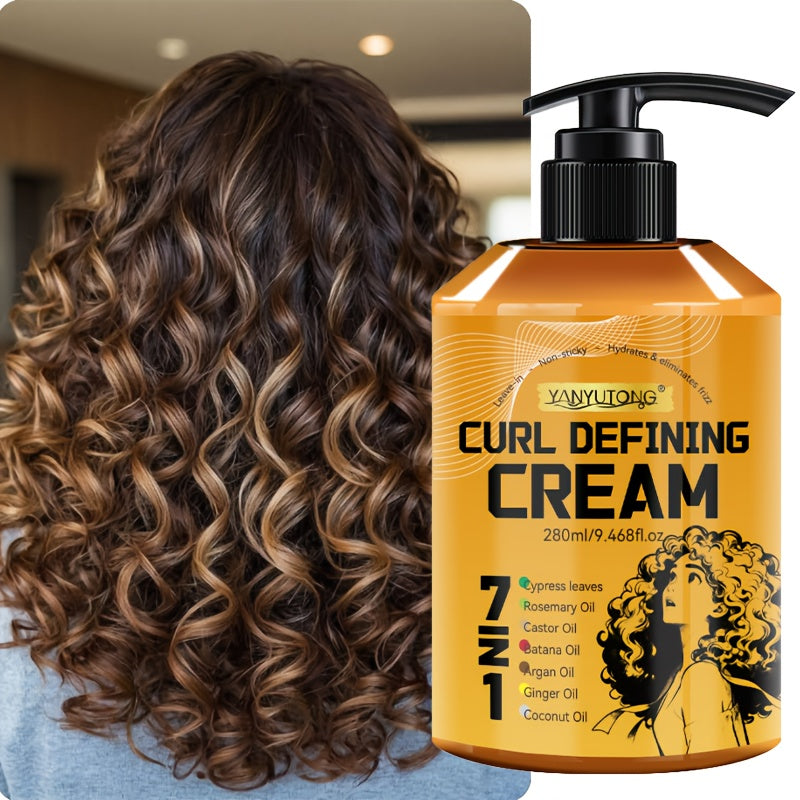 7-in-1 Upgraded Curling And Styling Cream, Containing Seven Hair Care Ingredients Such As Argan Oil And Rosemary Oil - Natural Fluffiness, Long-lasting Styling, Moisturizing, Suitable for Waves And Curls. Curling Resist Frizz, Define Curls