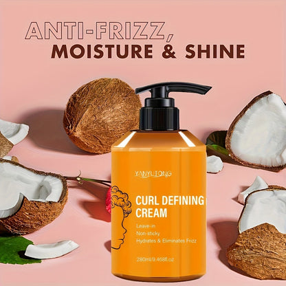 Curly Hair Styling Cream with Moroccan Argan Oil - Moisturizing Curl Definer for Wavy, Coily & Latin Curls, Long-Lasting Volume, Frizz Control, 280ml