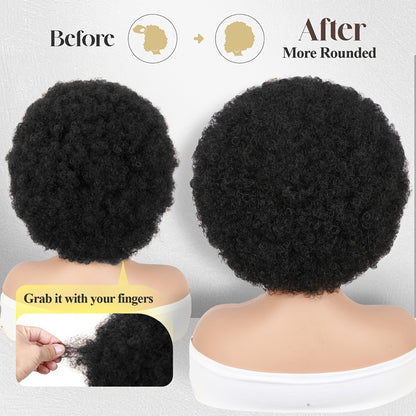 Afro Curly Headband Wig for Women — Short Kinky Curly Synthetic Wig 180% Density, No Lace No Glue, Attached Headband, Heat Resistant, Colors 1B 4# Ombre Honey Blonde
