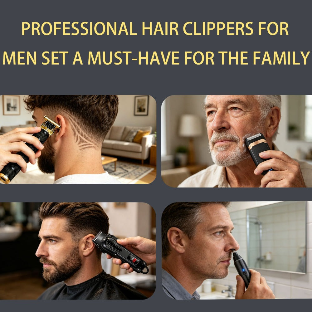 [USB Rechargeable] Professional Men's Grooming Kit, Rechargeable Hair Clipper And Beard Trimmer Set with Guide Combs, Nose Trimmer, Electric Shaver, USB Charging Cable, Haircut And Styling Tool for Men