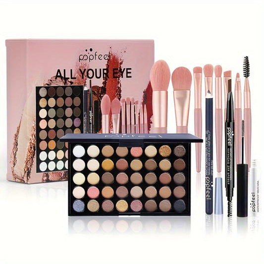A Gift Set Featuring 40 Shades of Eye Shadow, Including a Black Eye Shadow, Brush, Eyeliner, And Eyebrow Pencil, Ideal for Beginners. This Is The Perfect Beauty Kit for Valentine'S Day