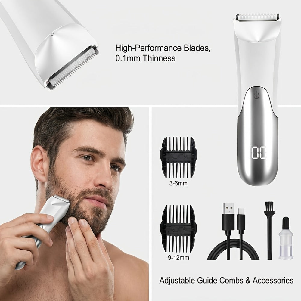 Men'S Groin And Body Hair Trimmer, Electric Ball Trimmer Public Trimmer, with 2 Protective Cover Kits, Ceramic Blade Head, Dry And Wet Shaver-Usb Rechargeable Electric Shaver, 500Mah Lithium Battery Gift Set, Valentine'S Day Gifts, Father'S Day Gift