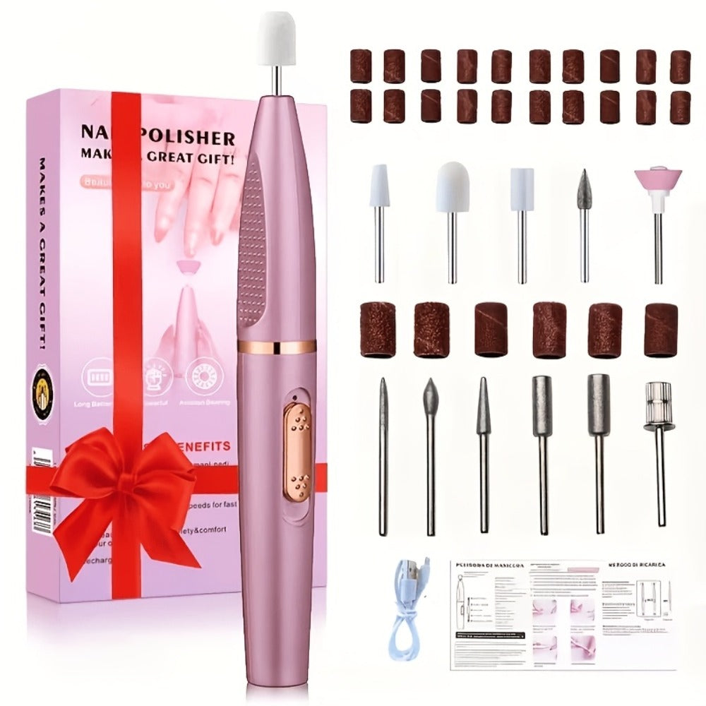 Portable Electric Nail Grinder, Acrylic Nail Set, Professional Nail Polish Kit with Variable Speed Electric Nail File Tool Suitable for Gel Nails, Includes 11 Interchangeable Heads for Pedicure Polishing And Removal