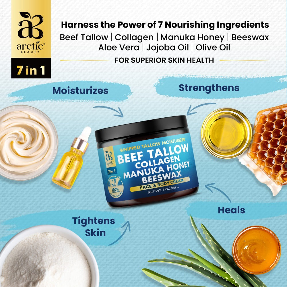 ARCTIC BEAUTY! Whipped Beef Tallow Moisturizer: All-in-One Face & Body Cream for All Skin Types