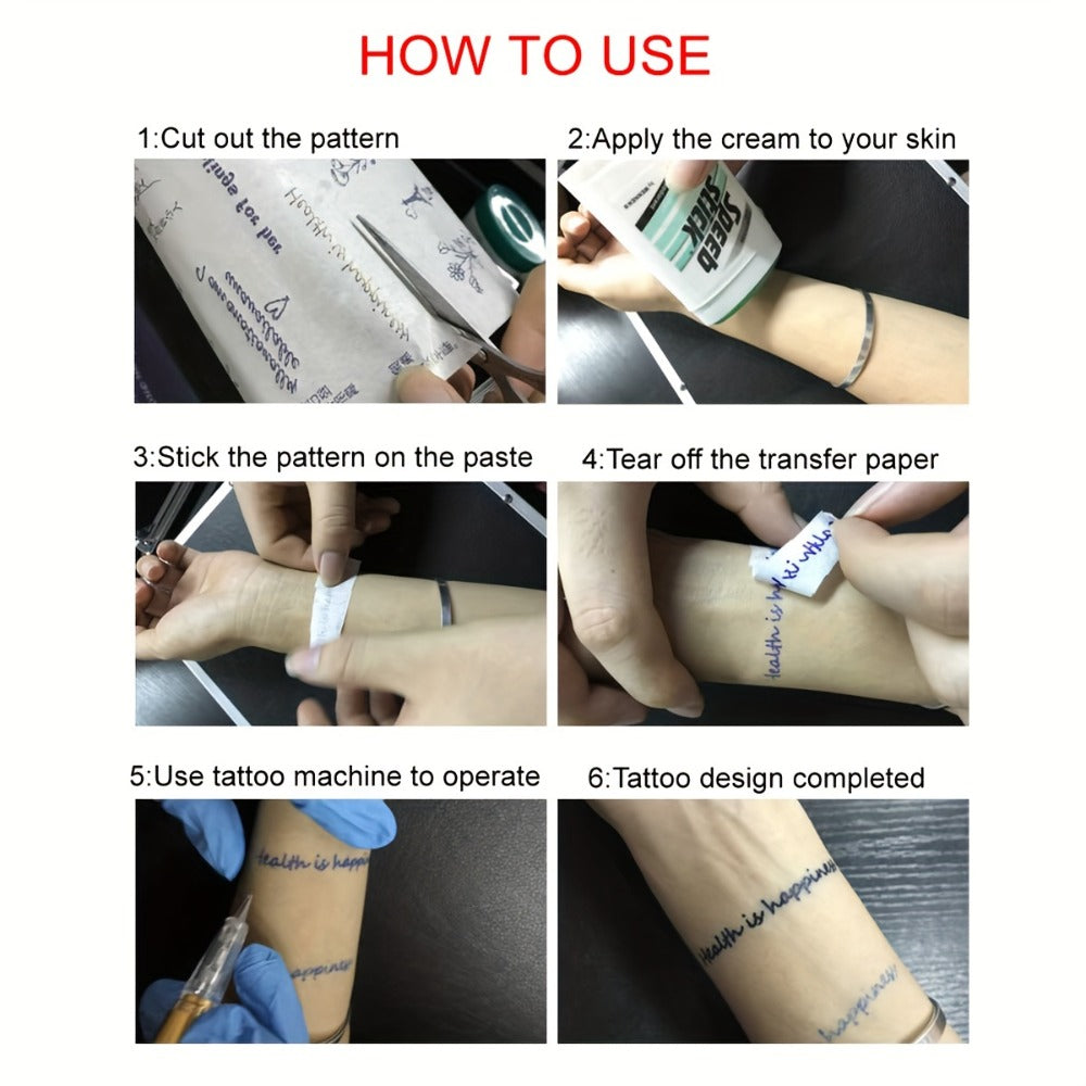 Tattoo Supplies Kit, A4 with Pattern Tattoo Transfer Paper - No Drawing Required, Stylus And Ink Pen for Beginners DIY Tattoos with Needles, Black Red Ink, Transfer Gel No Electricity Required, DIY Tattoo At Home Without Power Supply