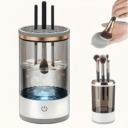 Electric Makeup Brush Cleaner & Dryer USB Powered Automatic Spinner Odorless Fast Drying Transparent Design Dual-Section Brush Holder Beauty Tool Accessory