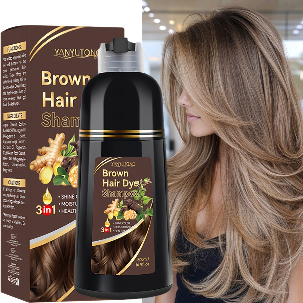 16.91oz Hair Dye Shampoo, Natural Plant Pigments, Safe for Hair, Quickly Covers Gray Hair, Available In Black, Red, Brown, And Chestnut Brown, Halloween Gift, Christmas Present
