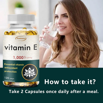 Vitamin E 1000IU Supplement – Antioxidant Support for Immune Health, Hair, Skin, Nails & Eye Health | Gluten-Free Softgels 120 Capsules for Men and Women