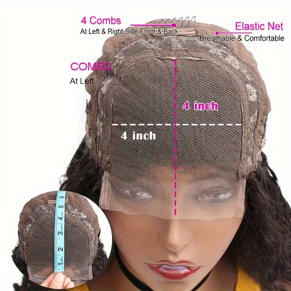 Human Hair Bob Wig Curly 4x4 HD Lace Closure — Reddish Brown #33 Pre-Plucked Glueless Brazilian Short Bob with Baby Hair, 20 Inch Red Brown Color Wig for Women