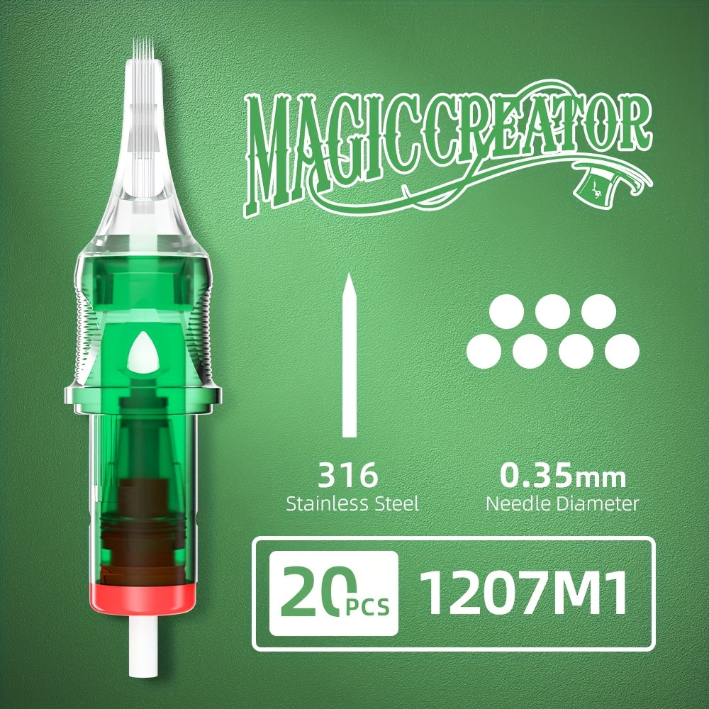 Disposable Tattoo Needles 20pcs Mixed Set - RL RS M1 C-M Multi-Gauge, High Transparency Cartridge, Lasting Sharpness & Ample Ink Capacity for Professional Artists & Beginners