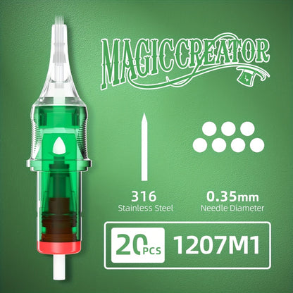 Disposable Tattoo Needles 20pcs Mixed Set - RL RS M1 C-M Multi-Gauge, High Transparency Cartridge, Lasting Sharpness & Ample Ink Capacity for Professional Artists & Beginners