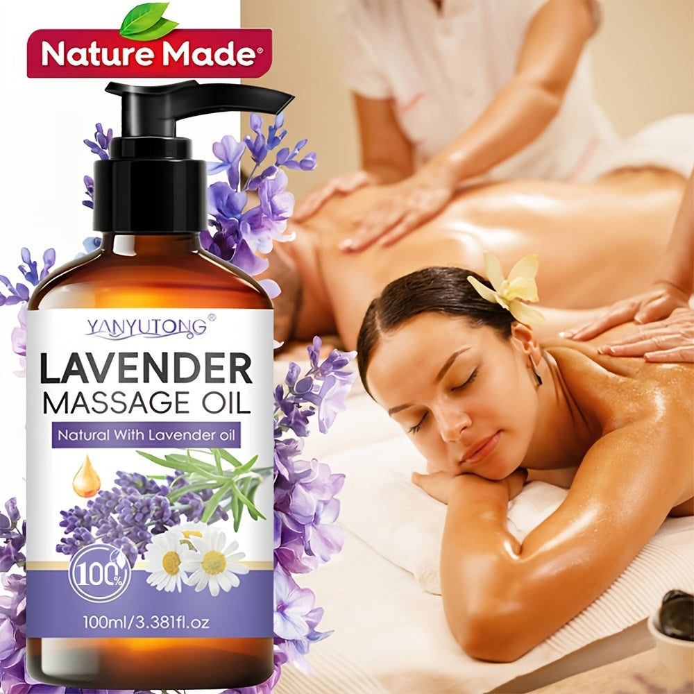 [Natural]3.38oz Lavender Massage Oil - Nourishing & Hydrating Formula with Lavender, Suitable for All Skin Types, Couples & Massage Use, Gentle & Non-Irritating, Must-Have Skincare Essential | Natural Ingredients | Ideal Holiday Gift