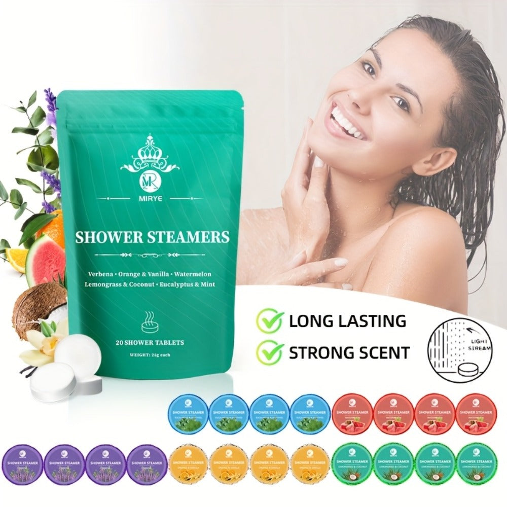 A 20-count Pack Of Long-lasting, Richly Scented Bath Steam Tablets Featuring Six Fruit And Herbal Essential Oil Fragrances. Suitable for Both Showers And Foot Baths, These Make A Unisex Gift for Christmas, Anniversaries, And Halloween.