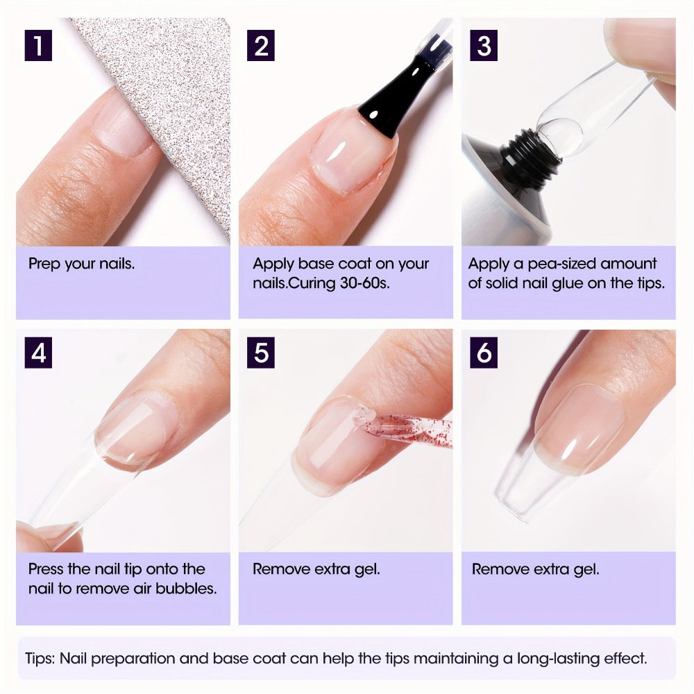 Solid Nail Glue Gel Kit 30g - Press-On Nail Glue with UV Lamp, Nail Glue Remover & Buffer, Strong Long-Lasting Adhesive for False Nails & Rhinestones