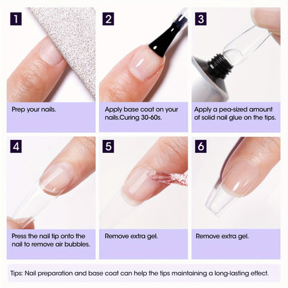 Solid Nail Glue Gel Kit 30g - Press-On Nail Glue with UV Lamp, Nail Glue Remover & Buffer, Strong Long-Lasting Adhesive for False Nails & Rhinestones
