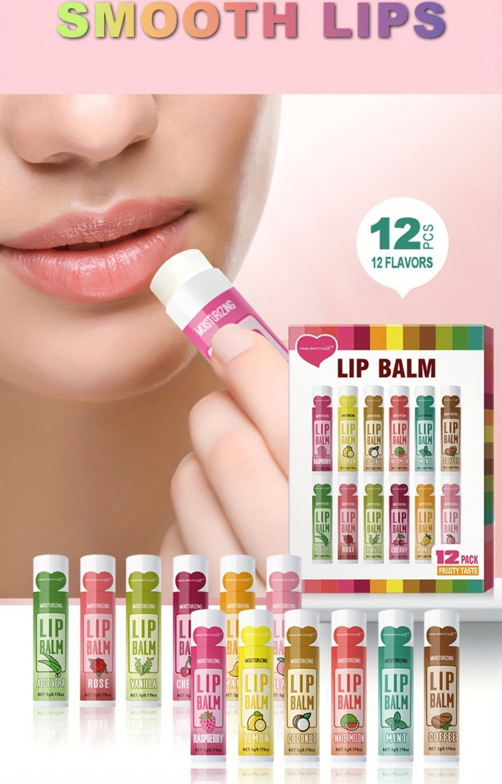 Lip Balm Set 12 Pieces - Fruity Scent Hydrating Lip Butter, Hypoallergenic Glycerin Formula, Glossy Finish for All Skin Types, Unisex Valentine Gift for Women