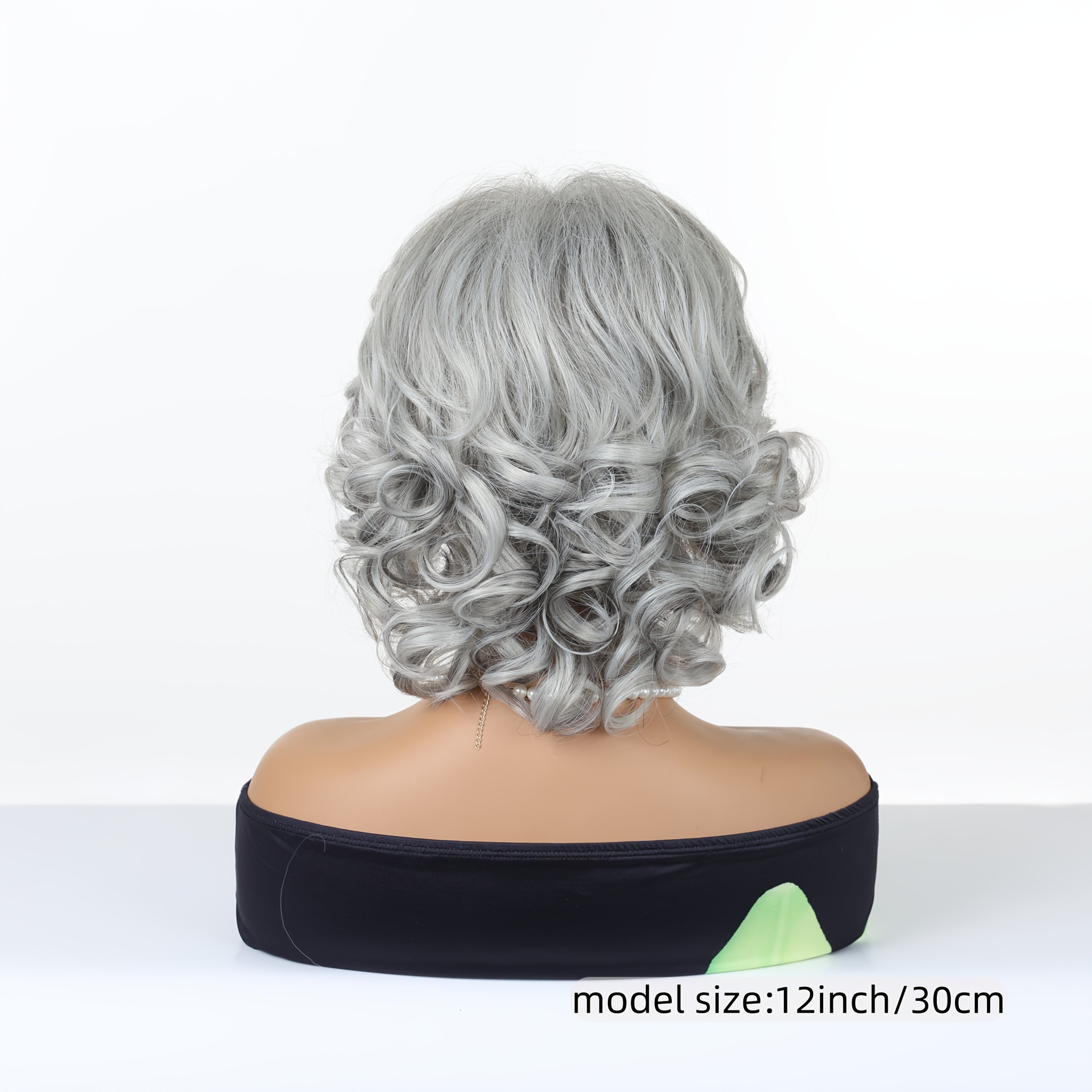 12-inch Women's Elegant Gray Bangs Curly Wig, Synthetic Fiber Wig with Rose Hair Net And High-Temperature Fibers Perfect for Cosplay, Parties, Halloween, Celebrations, And Casual Attire, Versatile for Any Occasion