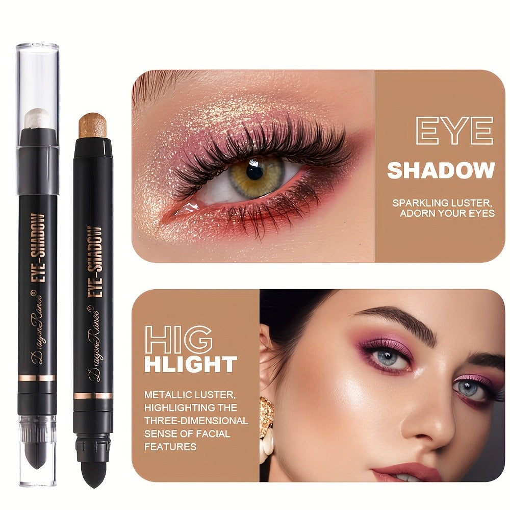Eyeshadow Stick Set 12 Pcs — Double-Ended Shimmer Eye Shadow Pencil with Brush, Waterproof Long-Lasting Glitter Eye Makeup Kit, Squalane-Infused, Perfect Mother's Day & Stage Makeup Gift