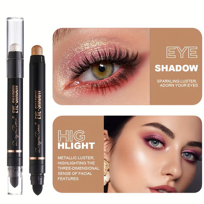 Eyeshadow Stick Set 12 Pcs — Double-Ended Shimmer Eye Shadow Pencil with Brush, Waterproof Long-Lasting Glitter Eye Makeup Kit, Squalane-Infused, Perfect Mother's Day & Stage Makeup Gift