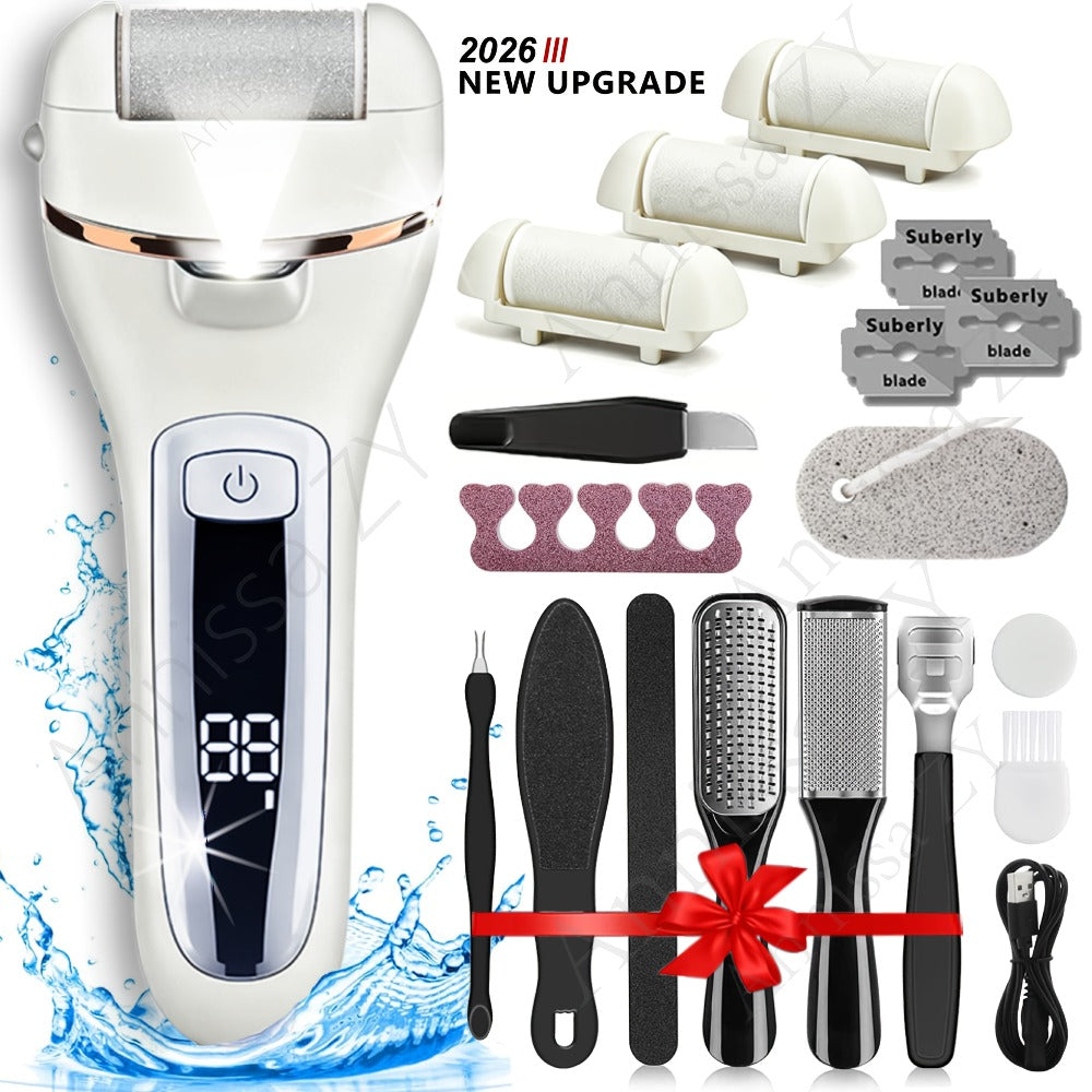 Electric Feet Remover, Rechargeable Portable Electronic Foot File Pedicure Kits, Foot Scrubber File, Professional Pedicure Tools, Foot Care for Dead Skin Ideal Gift, 14in1 3 Rollers Manicure Nail