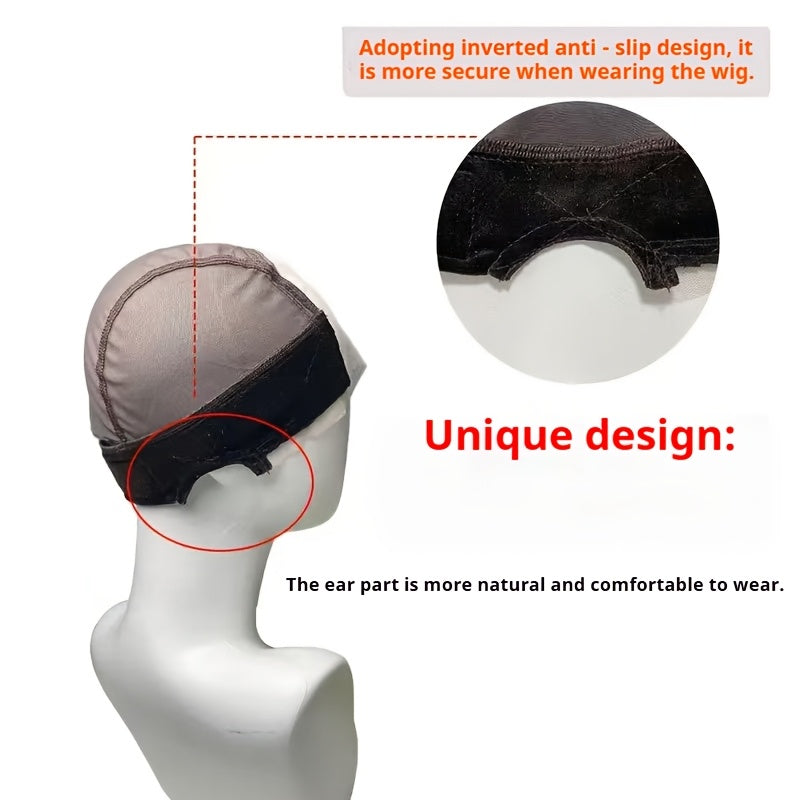 2pcs Glueless Wig Caps Suitable for Lace Front Wigs - Transparent Wide Lace Non-Slip Cap with Grip Band, Brown/Black/Nude Full Coverage Wig Holders for, Compatible for Wig Glue Application (No Glue Required)