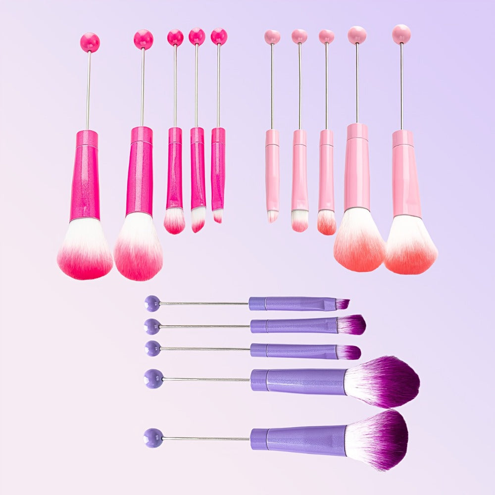 15pcs Metal Handle Beadable MakeupBrush Set, BeautyTools, IncludesPowder Blusher Brush, Slant Head Eye, Weddings, Anniversary, Birthday Girl Best Friend Teacher'S Day, Halloween, Christmas Gifts, Party Supply