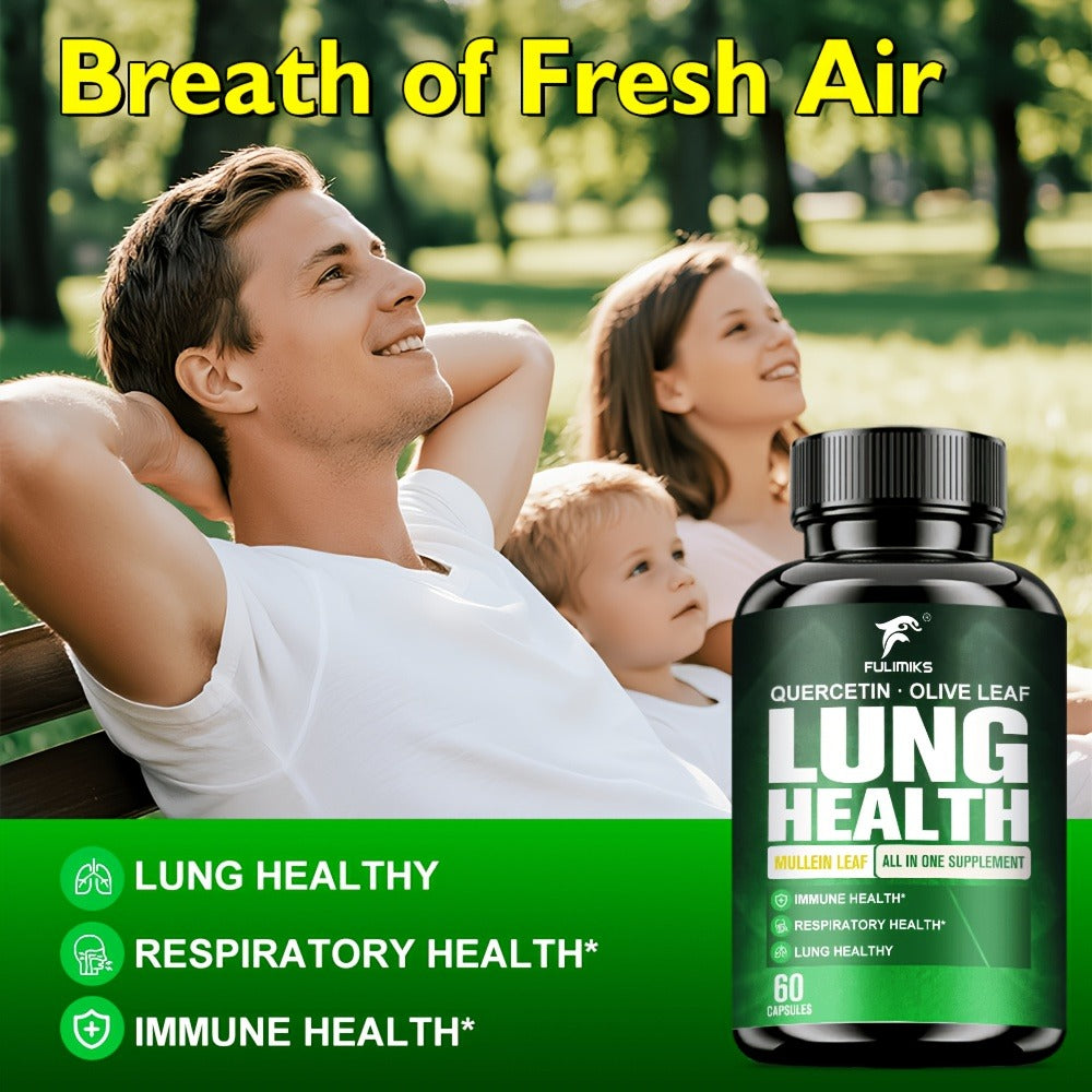 Lung Health Supplement Capsules, with Mullein Leaf, Olive Leaf Extract, for Respiratory & Lung Health, Immune Support, Day & Night Use, Family Wellness Gift