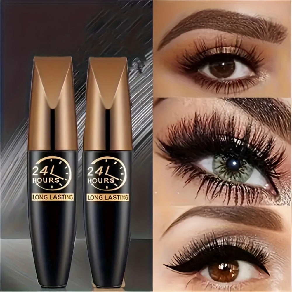 Mascara 8D Fiber Volume & Lengthening Smudge-Proof Waterproof Lash Enhancer, Long-Lasting Black Mascara Set with Eyeliner Pencil, Luxury Beauty Gift for Her