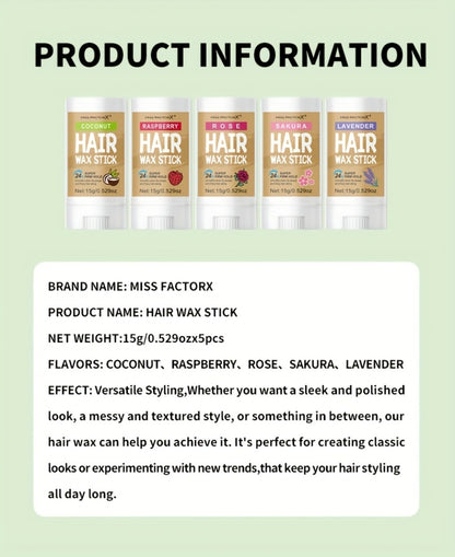 Hair Wax Stick – 5-Pack Fragrance-Free Styling Wax with Jojoba Oil for All Hair Types, Strong Hold, Natural Finish, Travel-Friendly Hair Wax Sticks