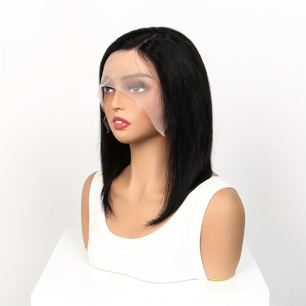 Lace Front Bob Wig Human Hair T Part 13x4 Pre-Plucked 180% Density Straight Side Part Natural Black Women 8 10 12 14 Inch Short Wig